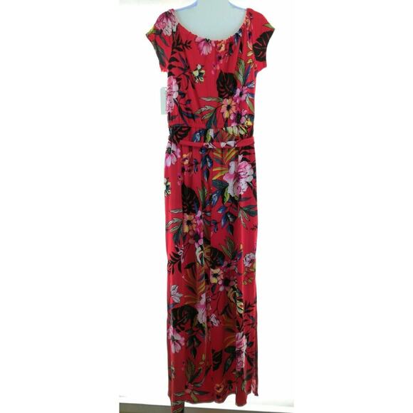 Eye Candy Off The Shoulder Red Floral Short Sleeve Jumpsuit Size 1X - Picture 3 of 3